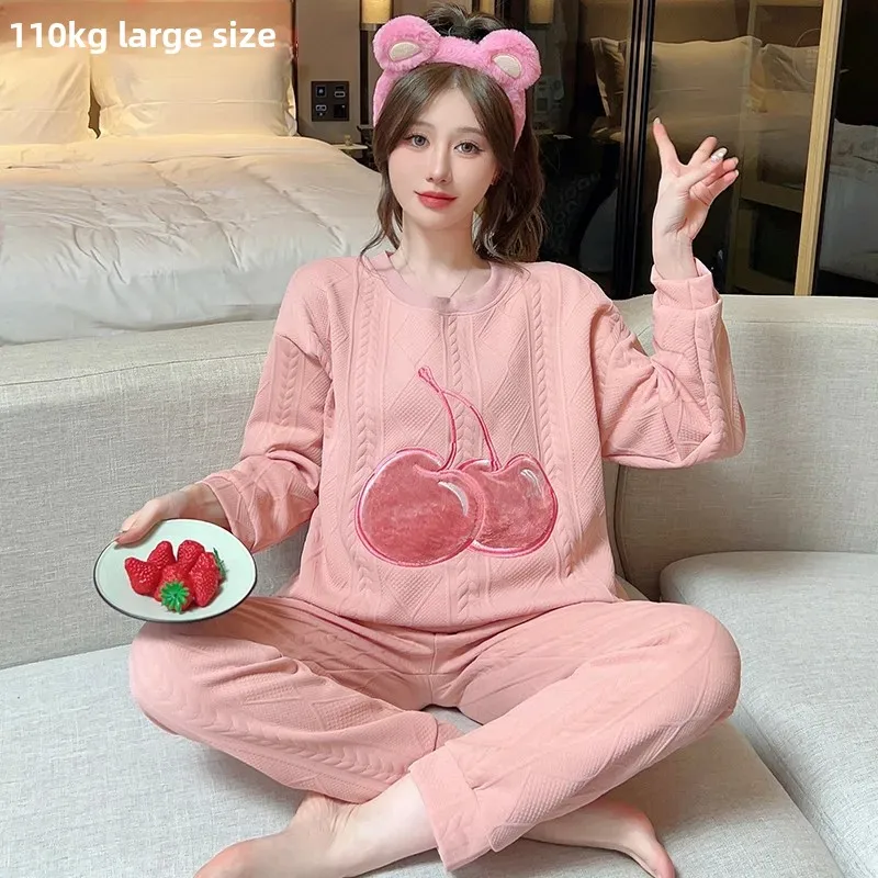 Хлопковая утепленная одежда для сна Cherry женская свободного покроя на осень и