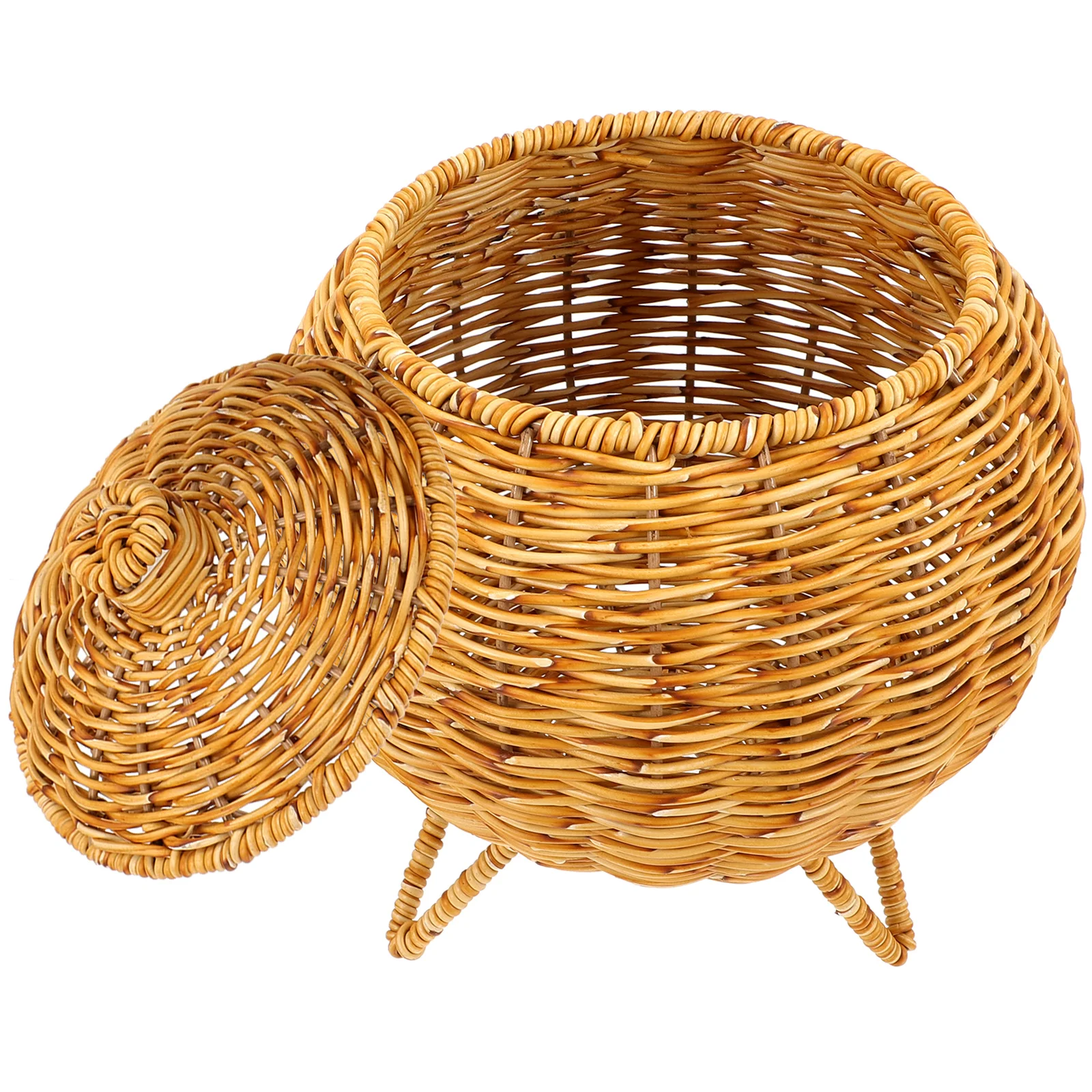 

Basket Egg Storage Basketslid Wicker Holder Fruit Rattan Woven Box Tray Appetizer Empty Gift Desktop Weaving Disply Bowl Wood