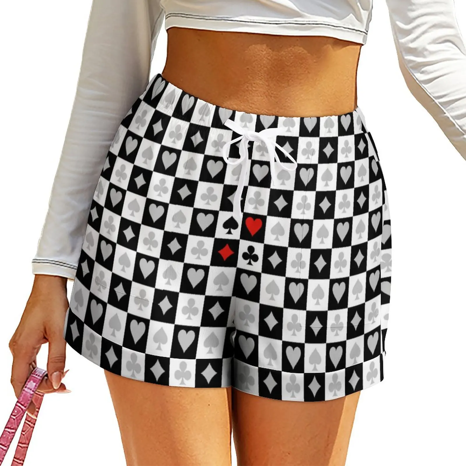 

Heart Pattern Shorts Poker Pockets Basic Woman Shorts Booty School Bottoms