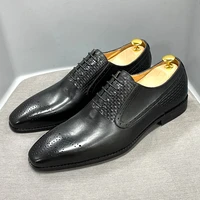 black lace up mens oxford shoes handmade genuine leather dress shoes business party wedding formal shoes for men size 6 to 13