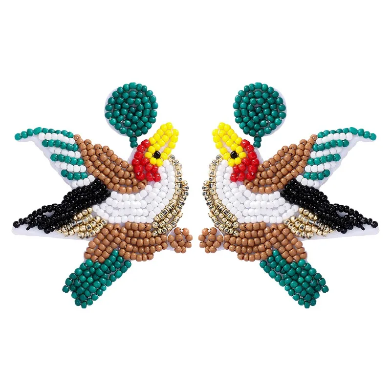 

Minar Handmade Colorful Miyuki Beads Strand Simulation Bird Wings Large Dangle Earrings for Women Mujer Statement Casual Jewelry