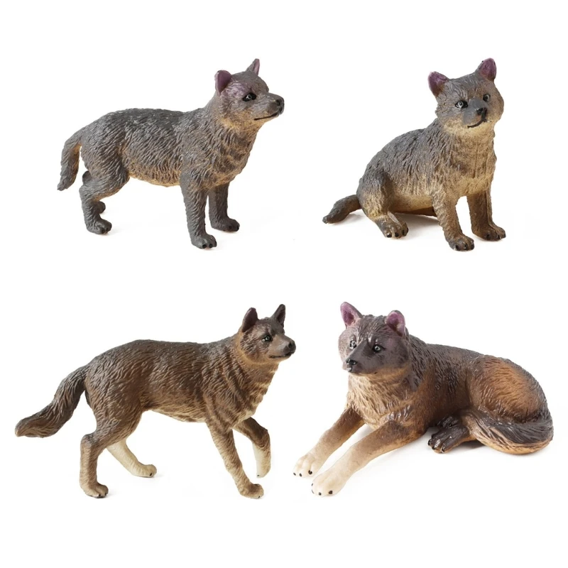 N0HB 4 шт. реалистичные фигурки волков набор фигурок животных подарок для любителей