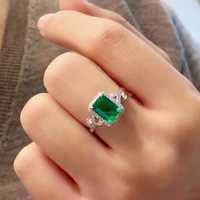 hoyon 14k white gold color new princess square emerald tourmaline temperament open ring female green diamond ring jewelry box