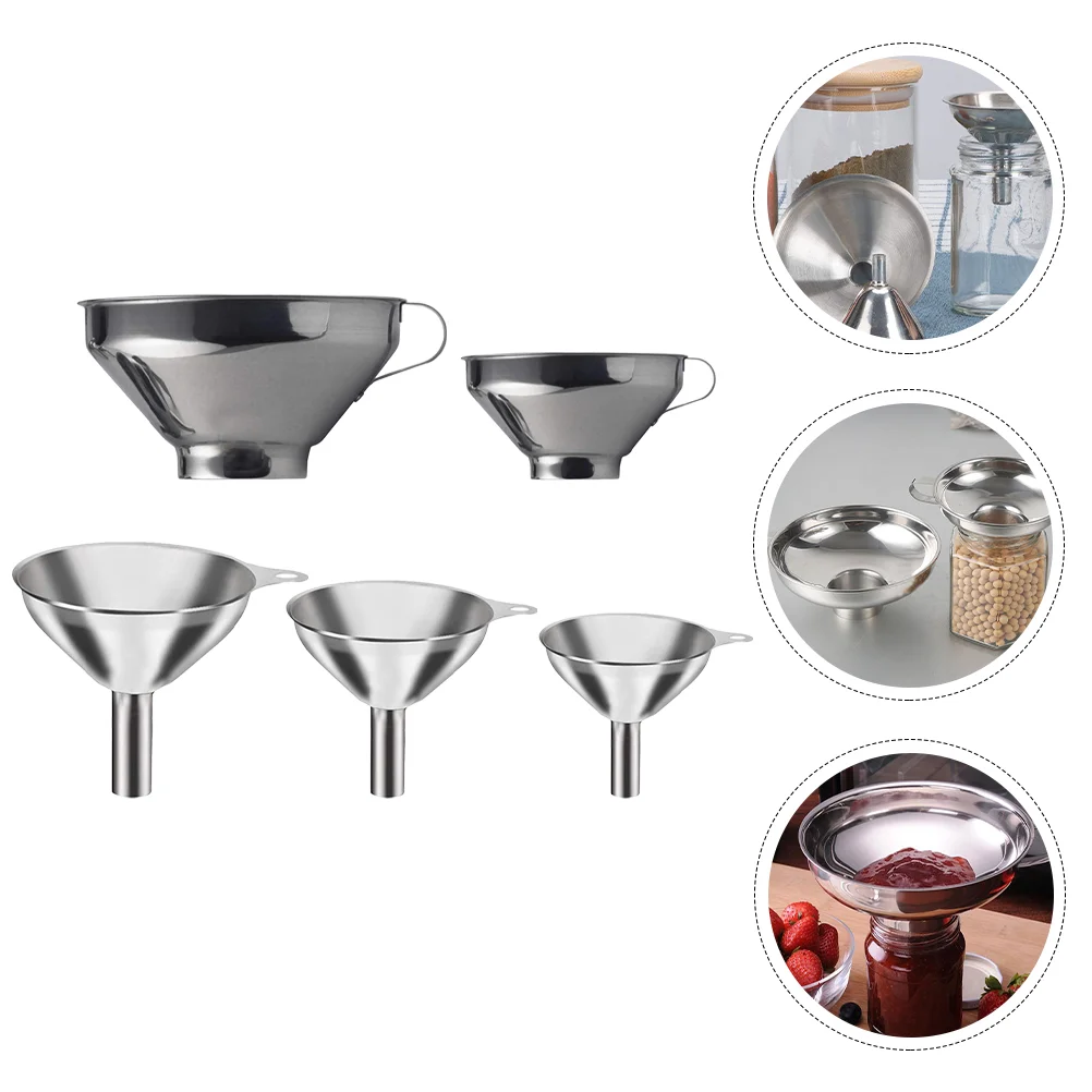 

5 Pcs Small Metal Funnel Jam Kitchen Accessories Can Spice Powder Funnels Transferring Pepper Dispensing Multi-purpose