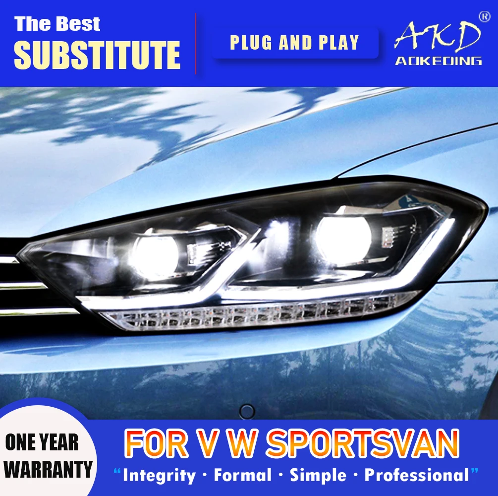 AKD Head Lamp for VW Sportsvan LED Headlight 2016-2020 Headlights Golf Sportsvan DRL Turn Signal High Beam Angel Eye Projector