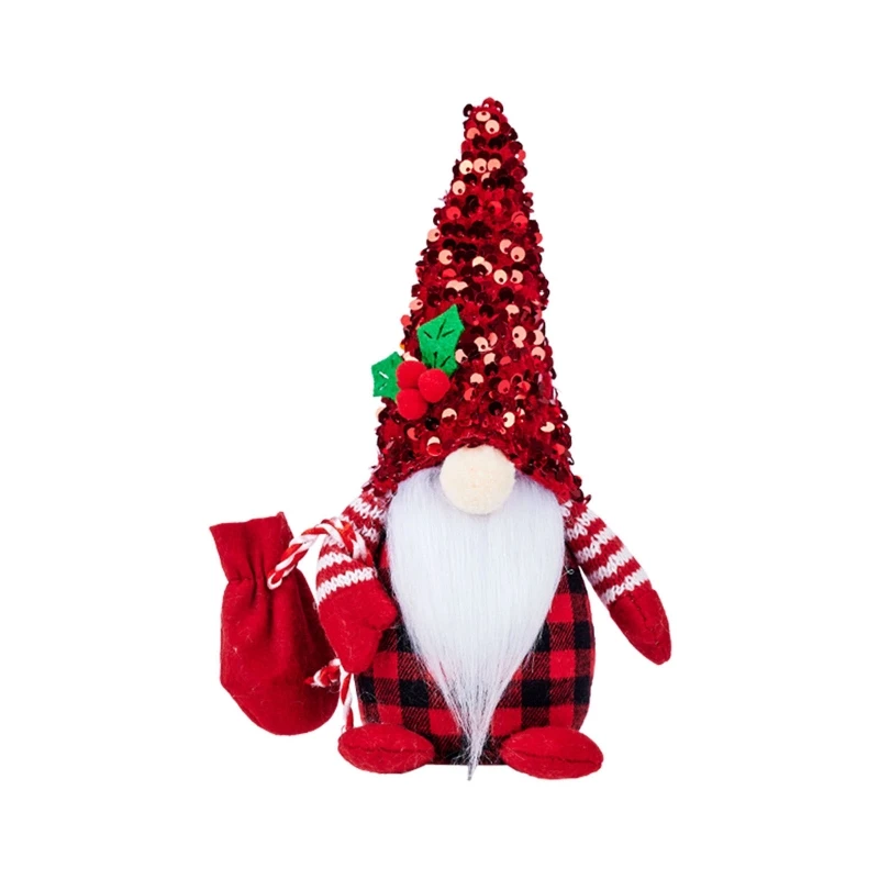 K1MF Рождественский гном блестки шапка из бисера плюшевая борода эльф украшение