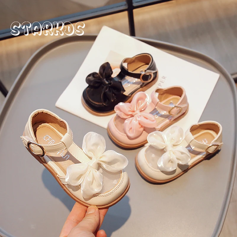 Luxury Satin Silk Bowknot Sandals Girls Sweet Wedding Party Lace Shoes Baby Child Breathable Summer T-Strap Flat Mary Janes