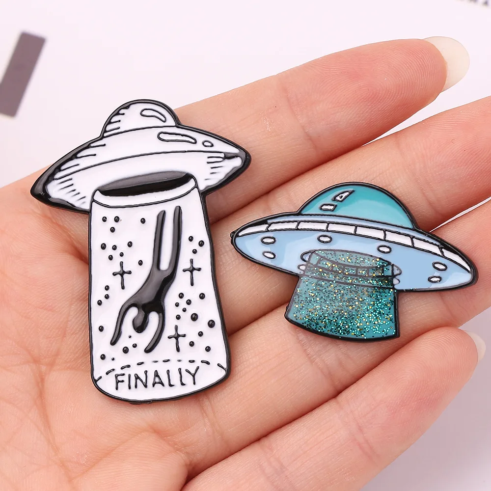 

The Mysterious Alien Spaceship Finally Has A Waistline Enamel Pin Cartoon Brooch Lapel Badges Jewelry Gift Funny Cute Fashion