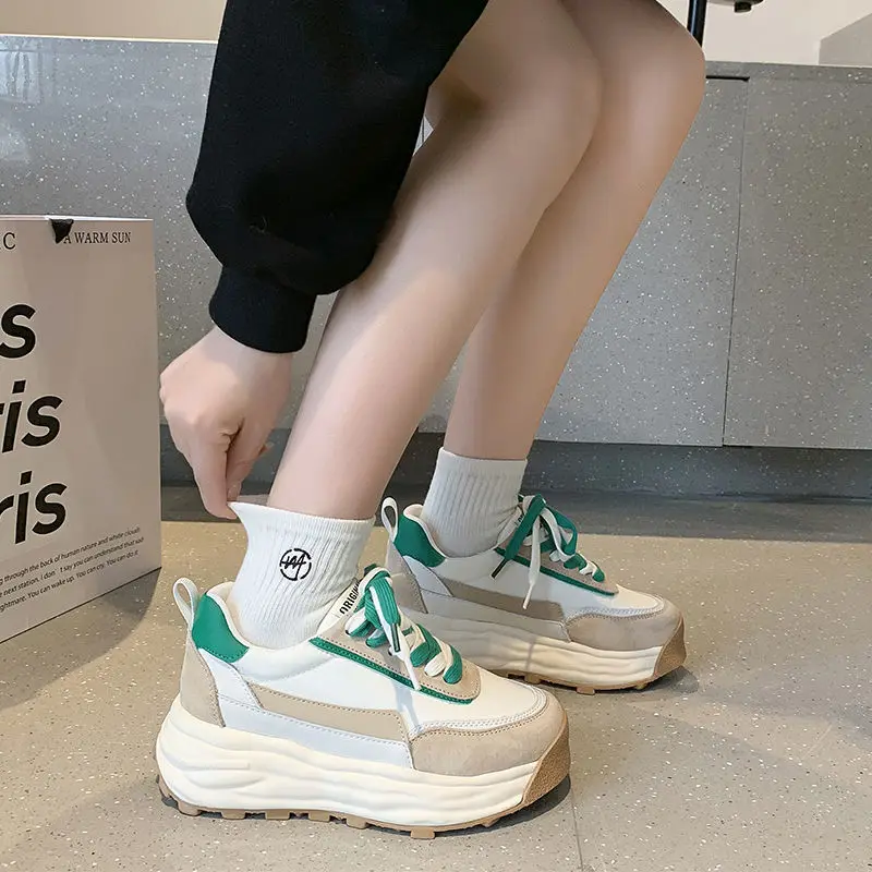 

HOUZHOU Platform Flat Vulcanize Green Women Sneakers 2022 Korean Spring Running Daddy Shoes Casual Sports Canvas Basket Fashion