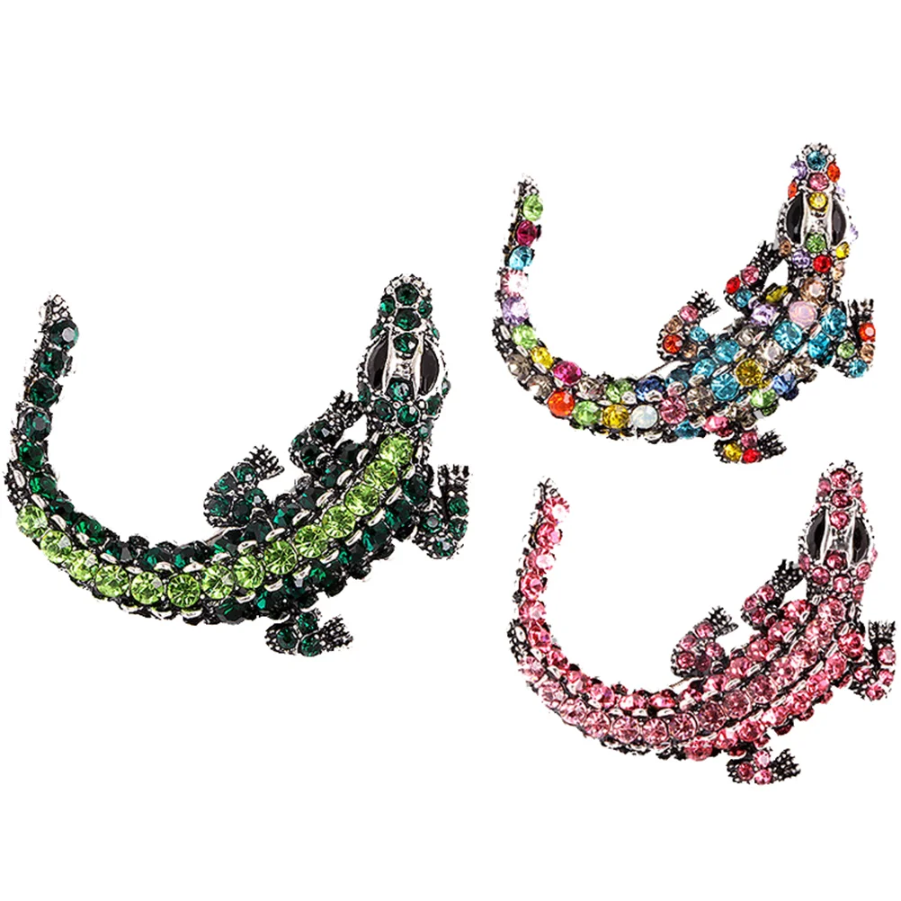 

3 Pcs Crocodile Brooch Lapel Pin Men Rhinestone Clothes Pin Bags Rhinestone Clothes Brooch Alloy Material Alloy Breast Pin Man