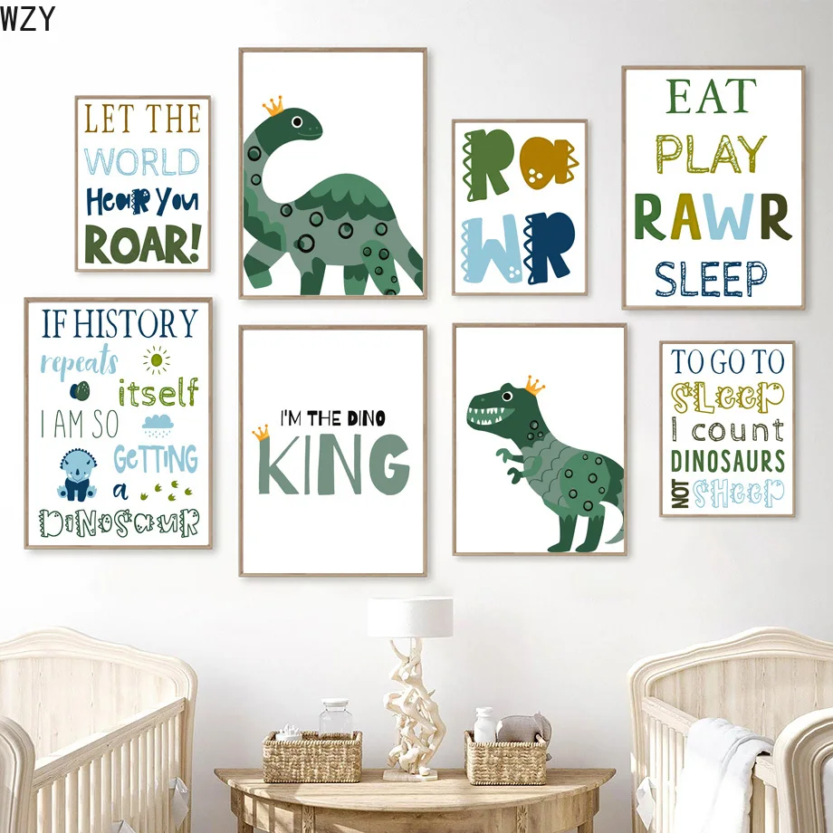 

Nordic Poster Painting Dino Tracks Kids Rules Dinosaur Boy Nursery Wall Art Print Canvas Wall Pictures Baby Room School Decor