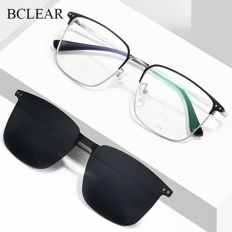 BCLEAR Fashion Optical Spectacle Frame Men With Clip On Sunglasses Polarized Magnetic Glasses For Male Prescription Eyeglasses