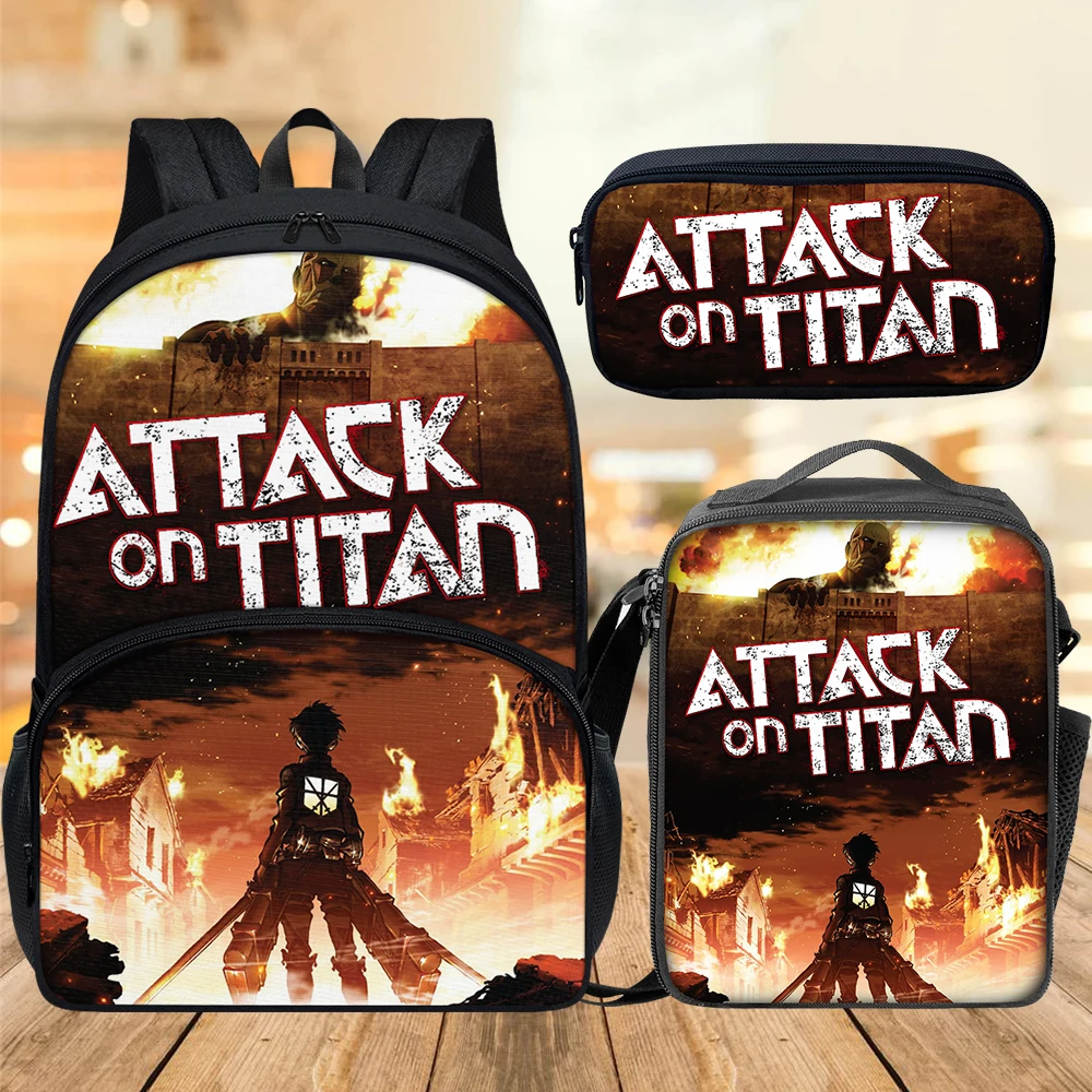 Kids Backpacks for Teenage Boys Girls Attack On Titan Anime Print New Stylish Backpack Children Schoolbags Kids 3Pcs/Set Bagpack