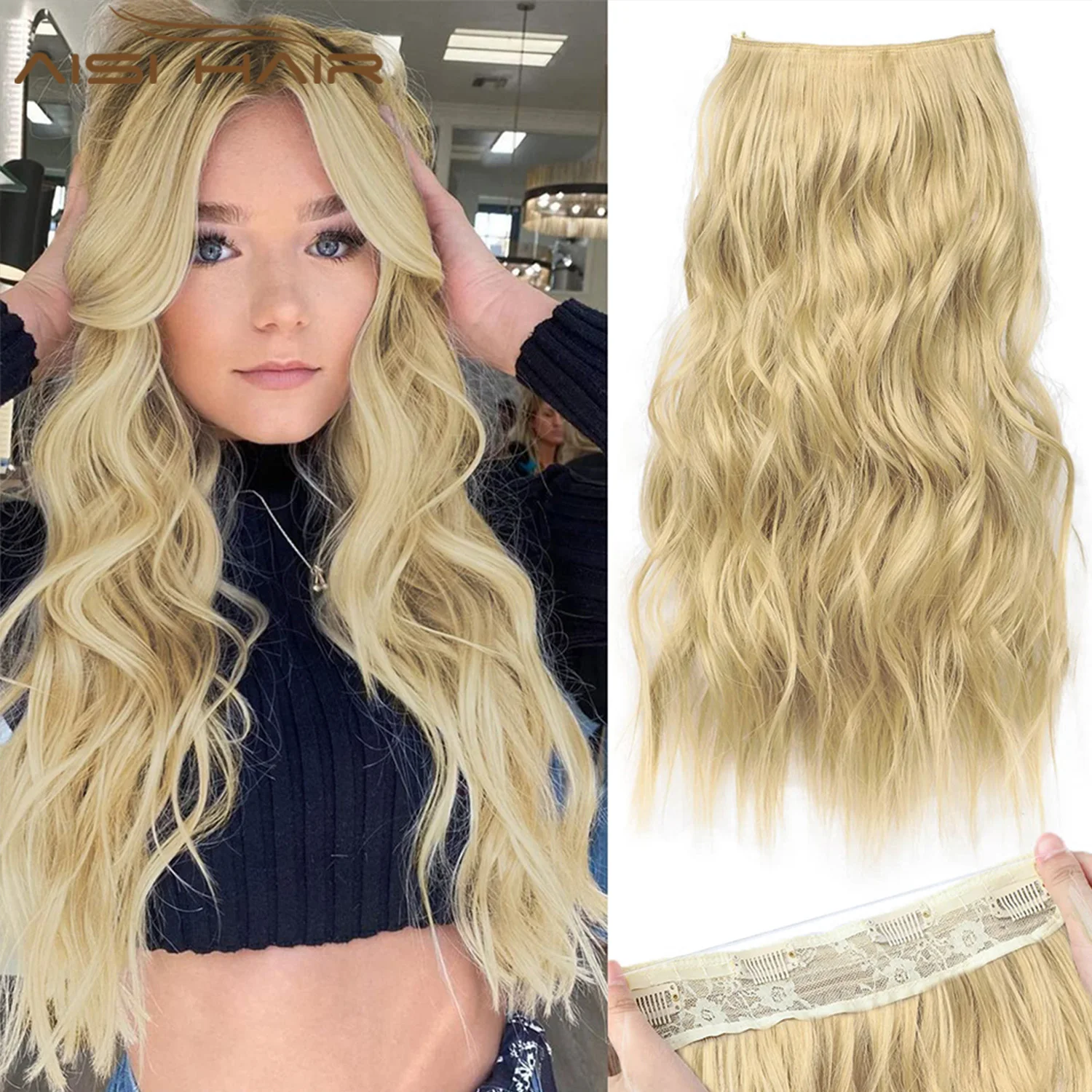 

AISI HAIR Синтетические длинные волнистые накладные волосы для ежедневного использования, термостойкие волосы
