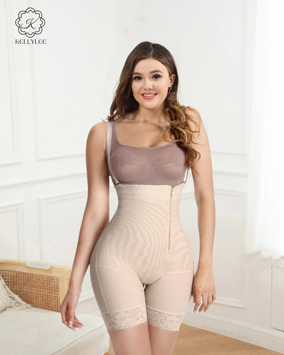 Full Abdomen Control Girdle High Compression Strapless Body Shaper With Zipper Lace Ajustable Butt LiFter