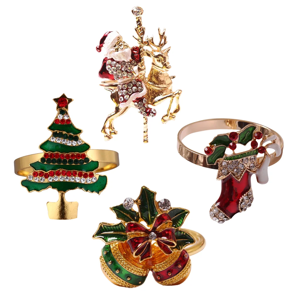 

Christmas Napkin Rings Serviette Ring Holder Holiday Winter Towel Bands Buckle Dinner Table Decor Snowflake