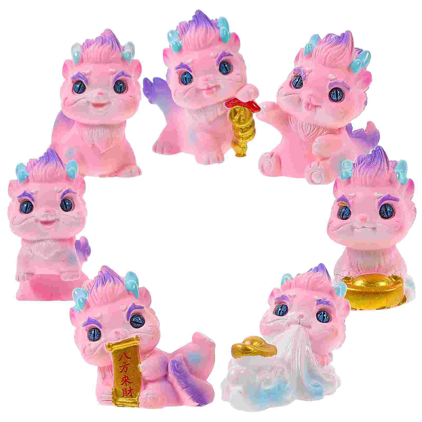 

7 Pcs Resin Dragon Decorations Statue Figurines Mini Miniature Adornment Small Toys Household