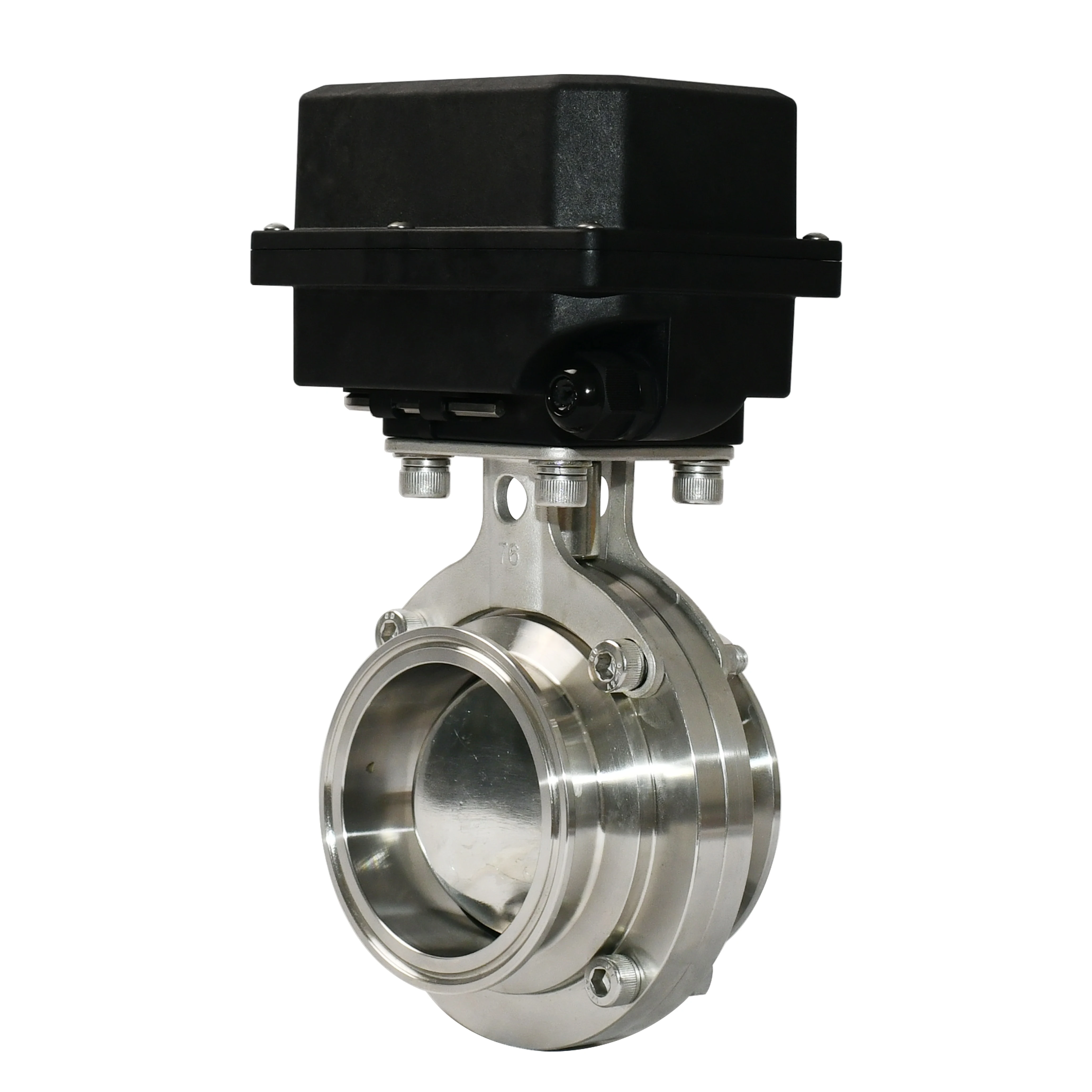 Фото A550-M50-SD-B 57 мм, нержавеющая сталь SS304, с тройным зажимом, DC12-24v, Modbus RTU 485, пропорциональный регулирующий дисковый клапан. №1