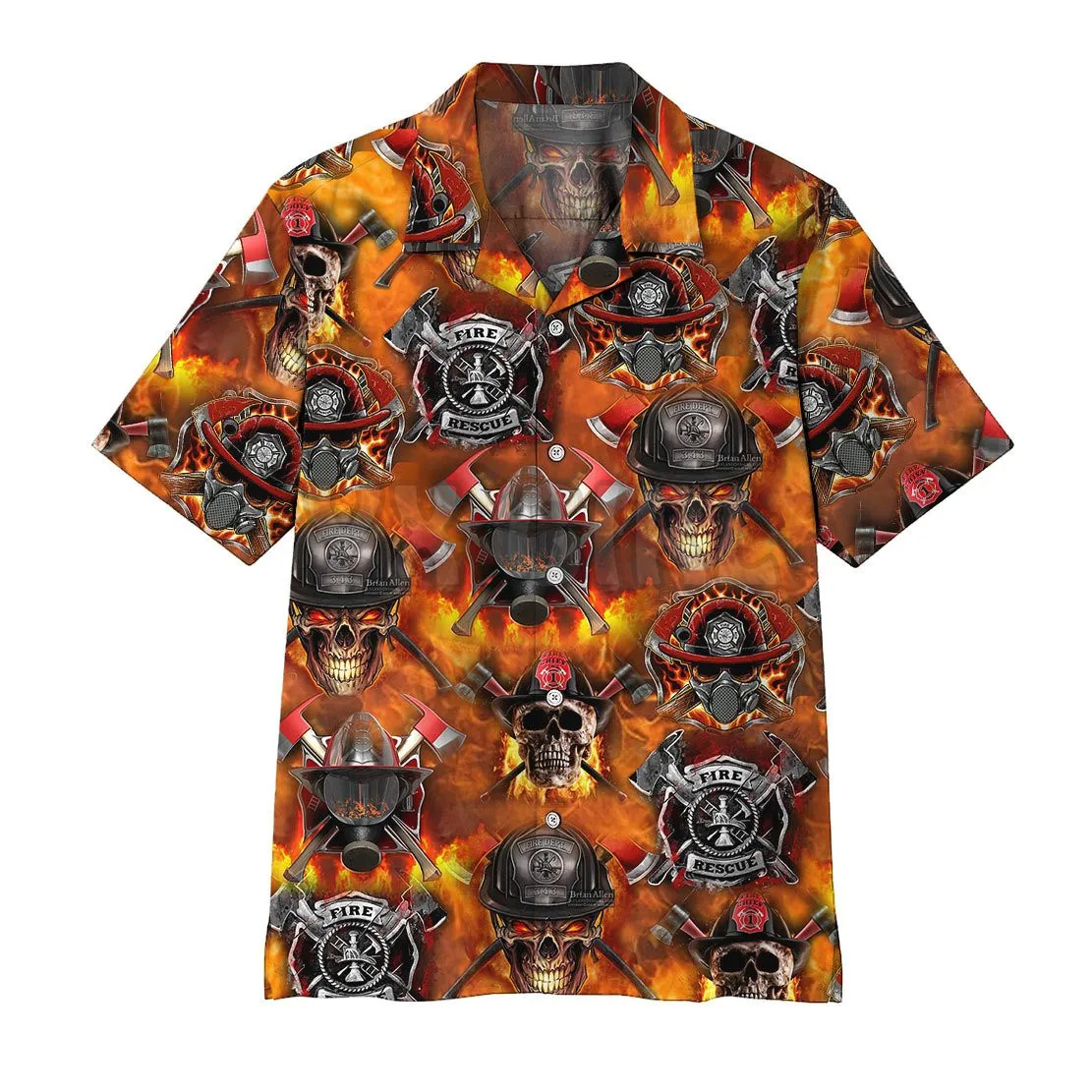 Firefighter Skull 3D All Over Printed Hawaiian Shirt Men's For Women's Harajuku Casual Shirt Unisex