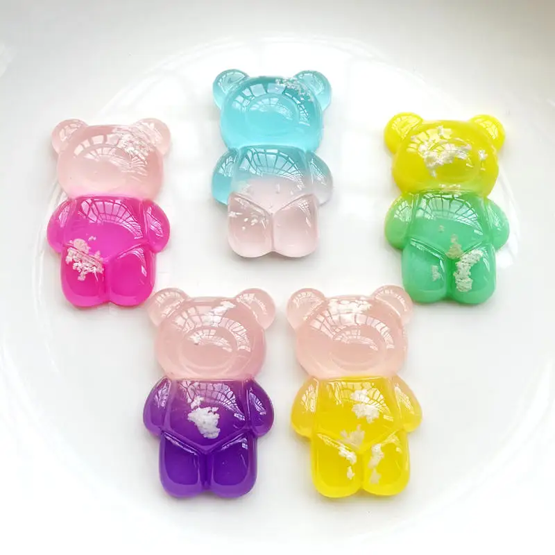 

1pcs beautiful neon light large bear resin flat back clip thin mobile phone refrigerator decoration DIY jewelry luminous bear