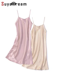 SuyaDream, шелковое платье для сна, 100% натуральный шелк, для женщин, здоровые, однотонные, на бретельках, Мини платья, 2022, летнее платье для сна, белый, розовый