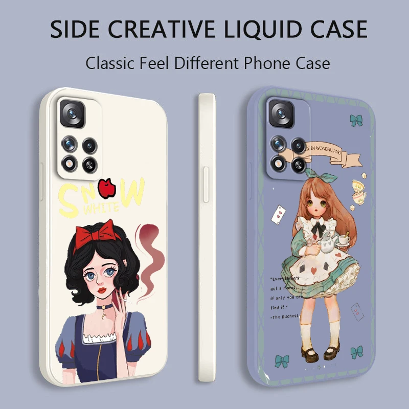 

Phone Case For Xiaomi Redmi Note 11 11S 11T 10S 10 9S 9T 9 8T 8 Pro Plus 5G Snow White Alice Disney Liquid Rope Soft Cover