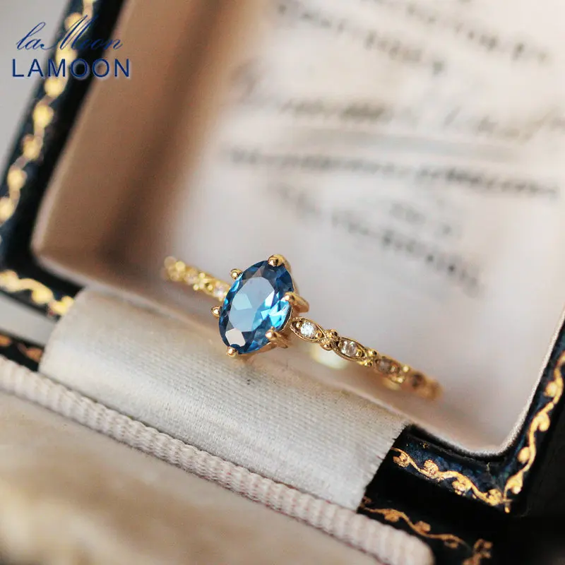 

GULUCA Natural Topaz Rings For Women Gemstone Ring Blue Topaz 925 Sterling Silver K Gold Plated Wedding Engagement RI178