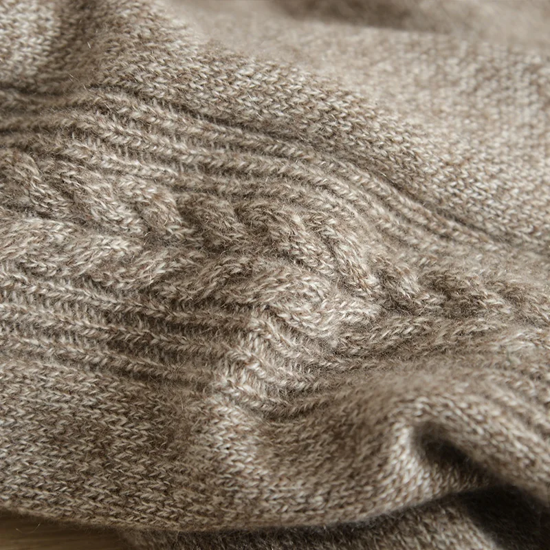 Pure cashmere sweater men's thickened half turtleneck thick needle twist bottoming warm pullover twist flower knitted sweater