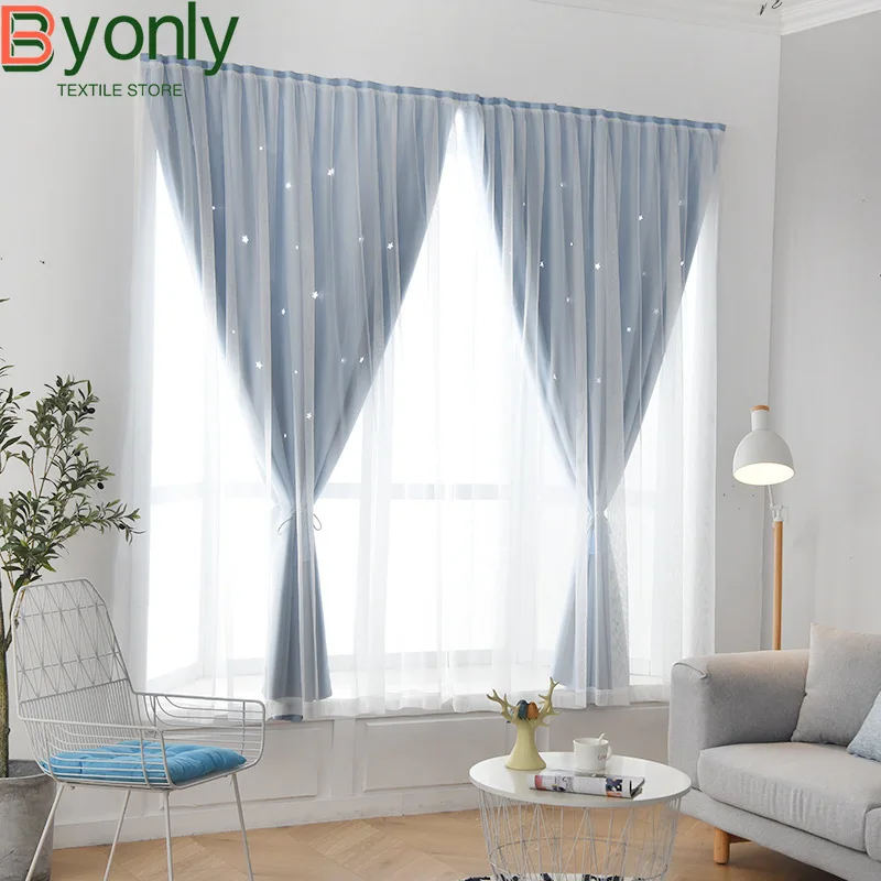 

Velcro Hollow-out Punch-free High-shielding Nordic Internet Celebrity Curtains for Living Dining Room Bedroom