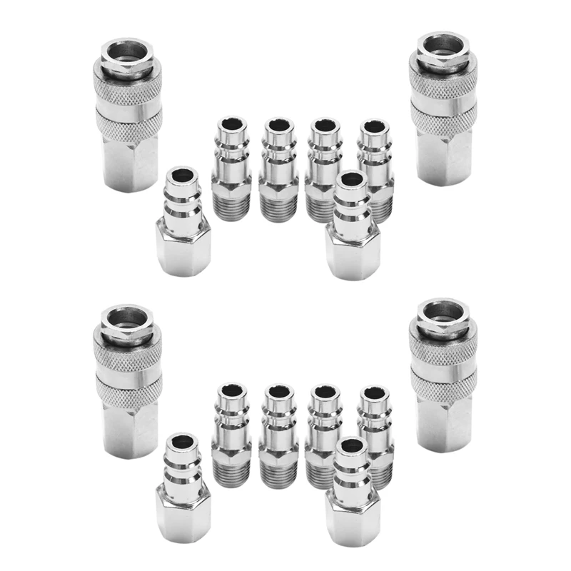 

16Pcs European Style 1/4Inch NPT Quick Coupling Male And Female Set Quick Connector Kit Quick Coupler Air Hose Fitting