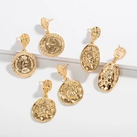 vintage porait coin drop earrings simple retro matte gold tassel earrings dangle pearl asymmetric women stud earrings party gift