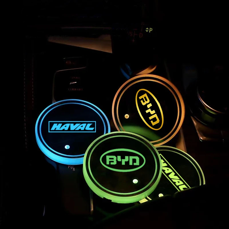 

1Pcs LED Car Coaster Cup Holder Mat Interior Atmosphere Lights For Ford Escape Kuga Mondeo Ecosport Fiesta Focus 2 3 MK1 MK2