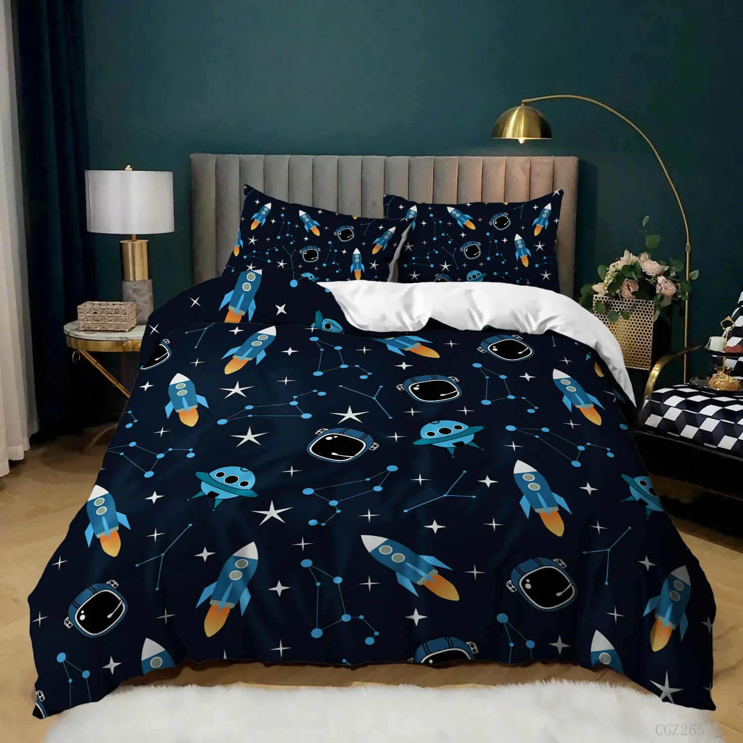 

Galaxy Space Bedding Sets Kids Full/Queen/King Size, Blue Universe Adventure Stars Duvet Cover Sets for Boys Girls Teens Bedroom