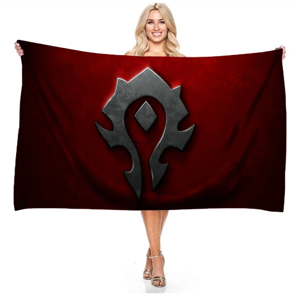 

World of Warcraft WOW Horde Banner Flag Beach Towel Digital Printing Microfiber Bath Towels Adult Boys Kids Games Pattern Towels