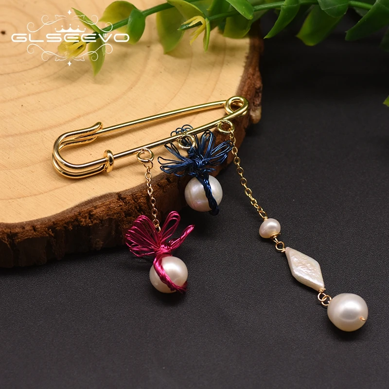 

GLSEEVO Original Design Natural Fresh Water Pearl Brooch Pins For Women Broches Para Ropa Mujer Jewelry GO0358