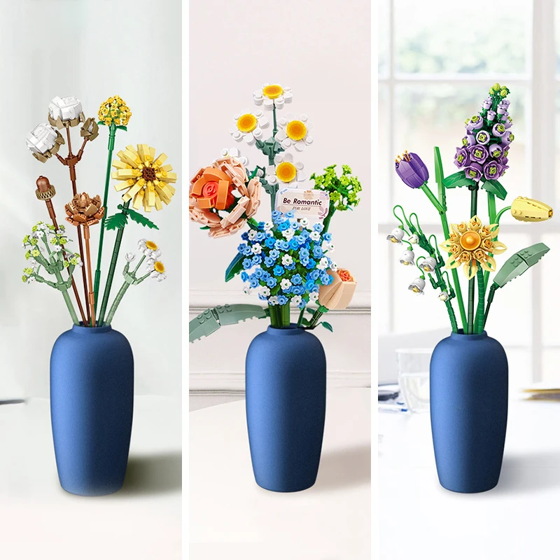 

Цветочный букет Fomantic, строительные блоки, кирпичи, креативное украшение для дома, цветок в горшке, аксессуары для девочек, друзей, праздничн...