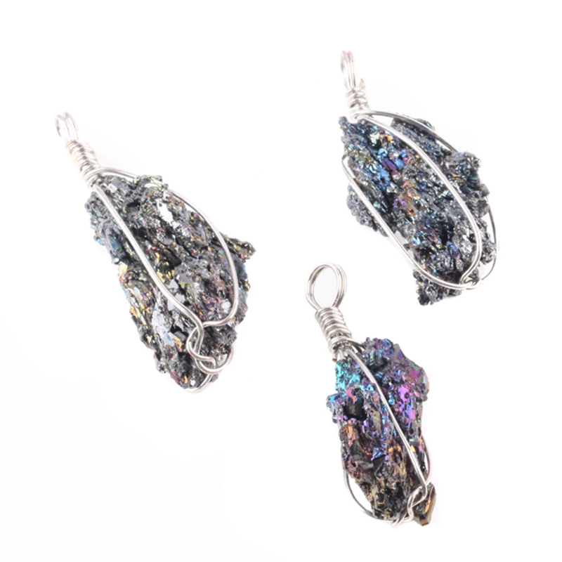 

Natural Ore Irregularity Shape Pendant Silver Color Wire Wrap Personality Simple Jewelry For Women Men