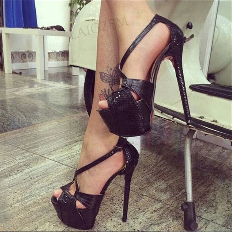 

SEIIHEM SUPER Women Platform Sandals Peep Toe Cross Straps Thin High Heels Summer Ladies Party Shoes Women Plus Size 41 46 50 52