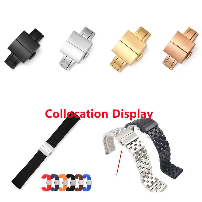 16mm 18mm 20mm 22mm 316L Stainless Steel Double Press Butterfly Buckle Metal Clasp Repair Accessories Tools Silver Gold Black