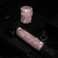2pcs full diamond crystal car gear shift collar cover glitter rhinestones shifter hand brake covers auto interior accessories