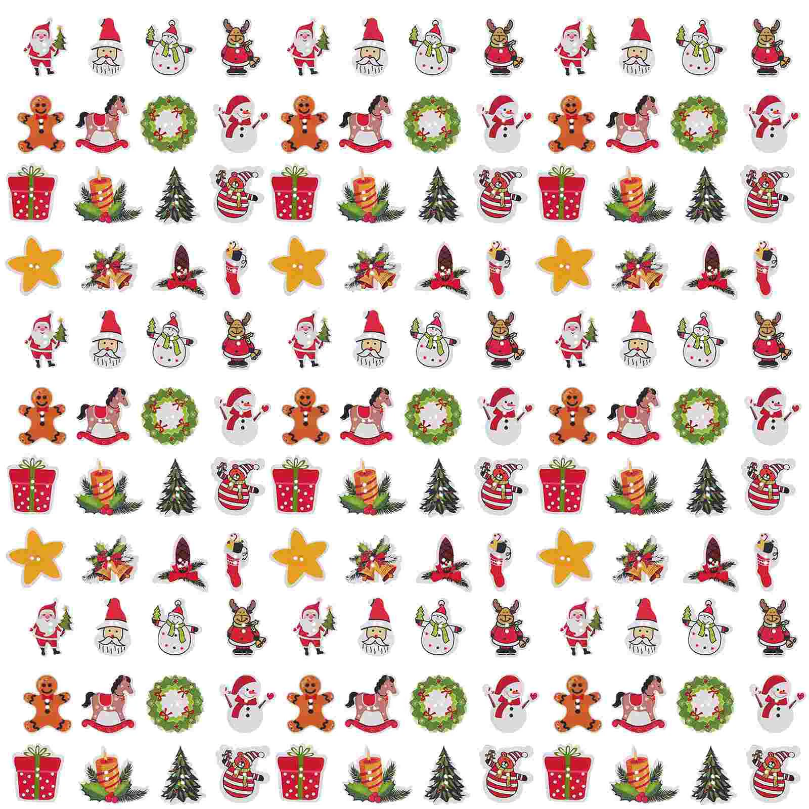 

200 Pcs Christmas Ornaments Wood Trim Clothing Button Wooden Xmas Pattern Buttons