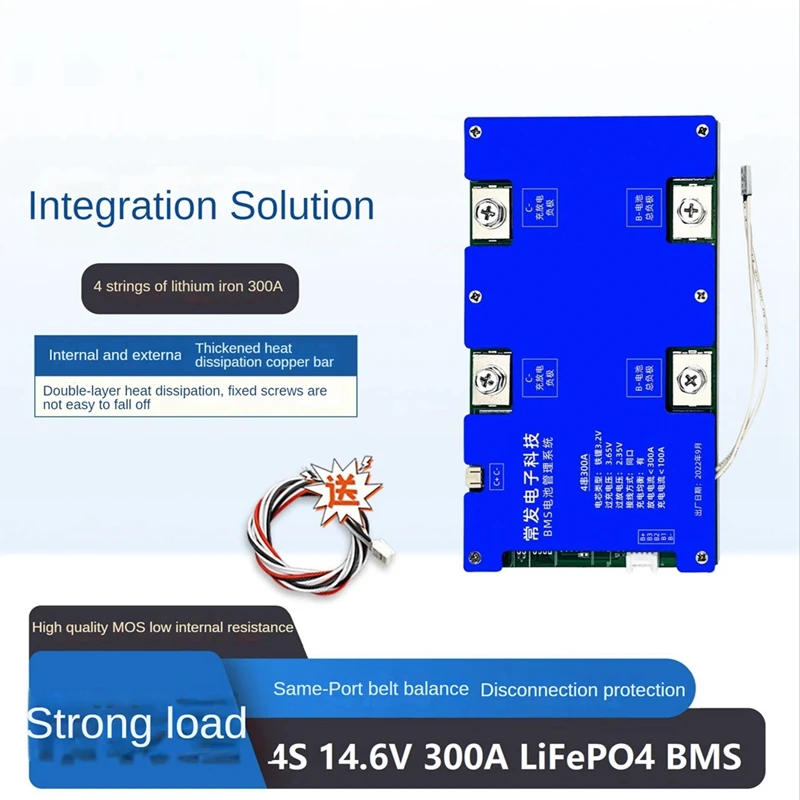 

4S 14.6V 300A Lifepo4 BMS Lithium Battery Protection Board Iron Iithium 4 Strings Continuous Discharge (Withstand Voltage 40V)