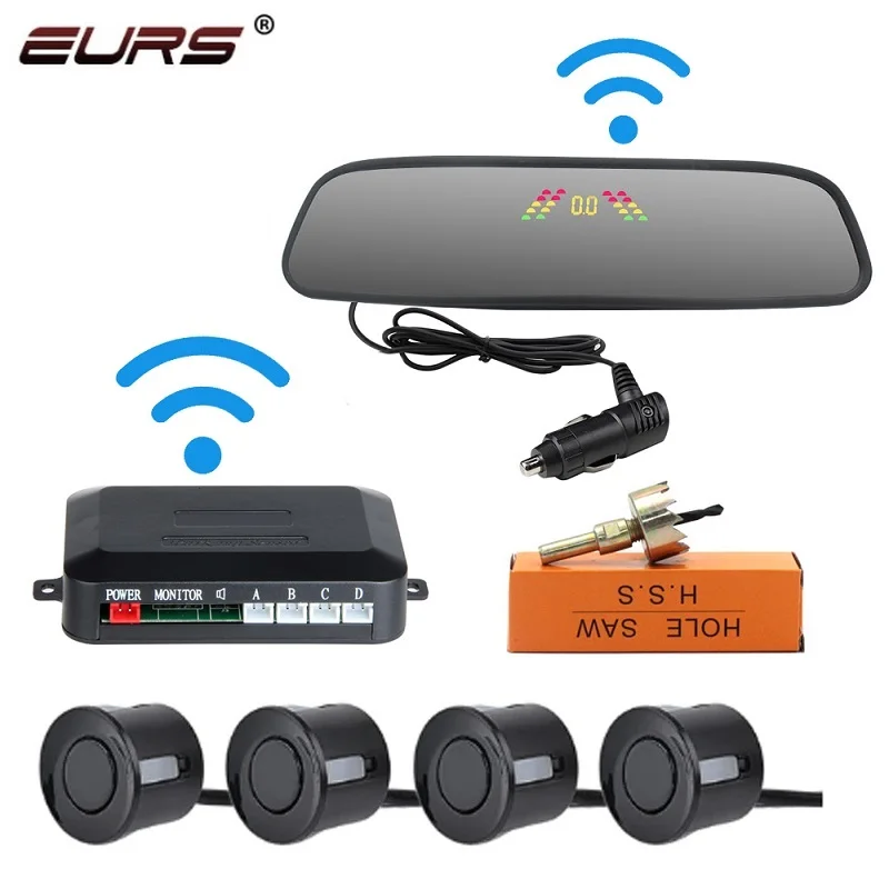

EURS автомобильное парковочное зеркало заднего вида, беспроводной радар заднего вида с датчиком парковки, водонепроницаемая радар-детекторная система, светодиодный дисплей
