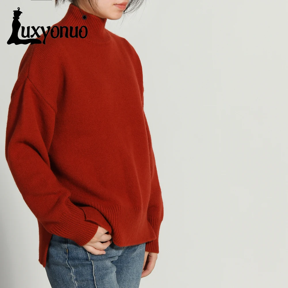 Женский свитер Luxyonuo шерстяные вязаные топы с полувысоким воротником Однотонный