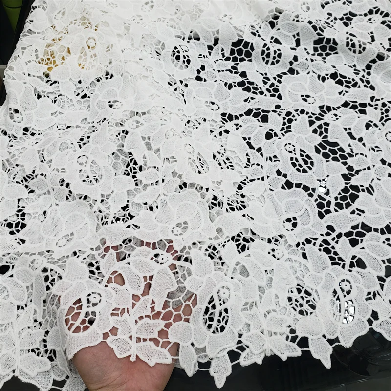 

Factory Offers White Guipure Lace High Quality African Eembroidery Cord Fabric for Nigerian Party Dress NN856_R