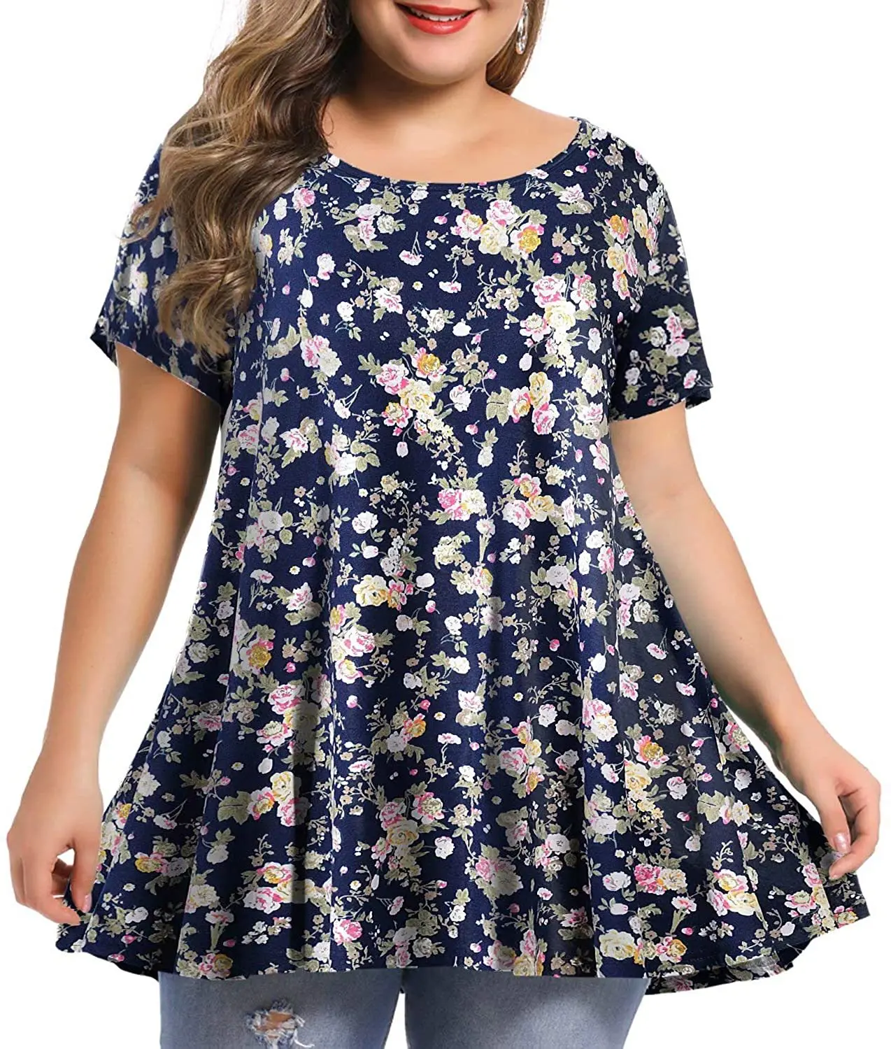 

Women's Plus Size T-shirts Summer Prairie Floral Print Polyester O-neck Loose Tops Tees 6XL Oversize T Shirts Women's Clothes