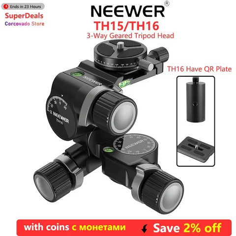 NEEWER TH15/TH16 3-сторонняя головка штатива с поворотом на 360 градусов Pan Arca Тип QR Пластина из алюминиевого сплава 3-осевая головка с наклоном и переключателем