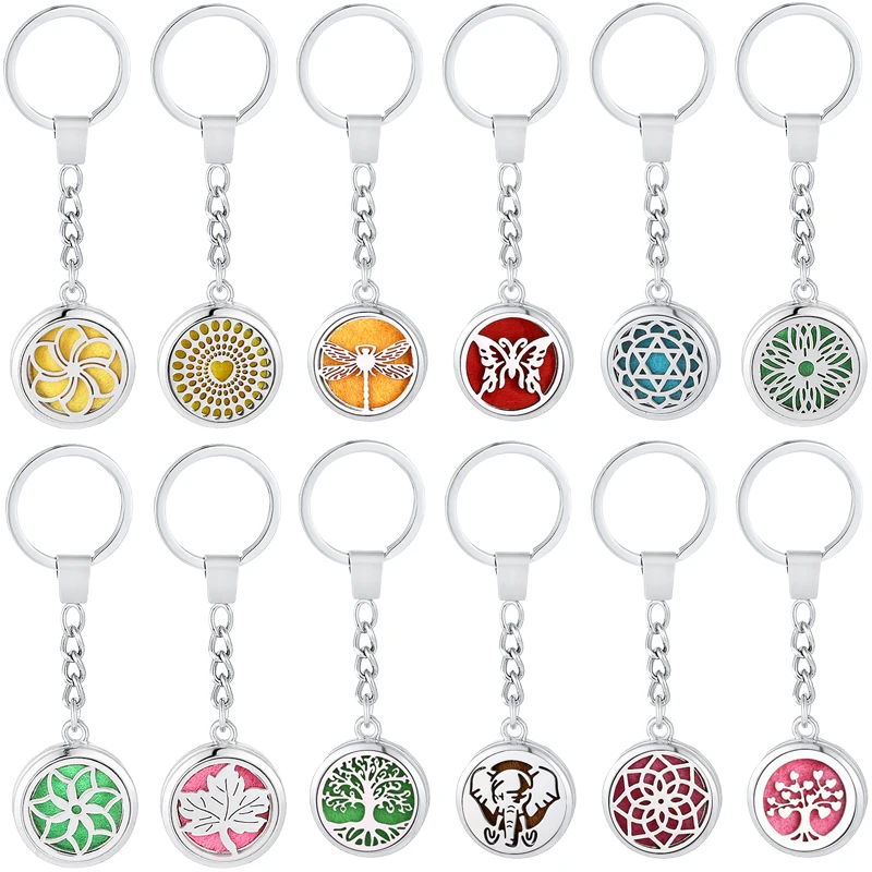 

Tree Of Life Aromatherapy Car Keychain Stainless Steel Diffuser Locket Perfume Hanging Locket Key Chain