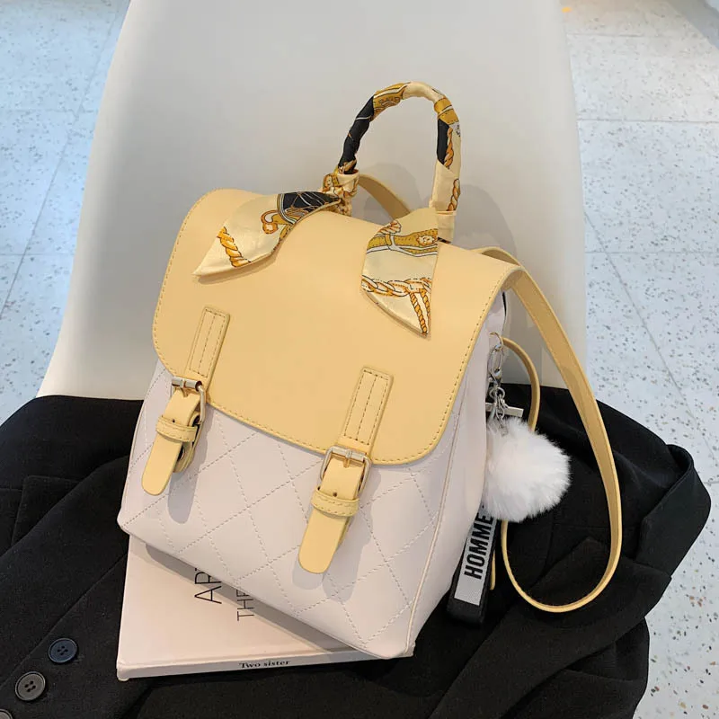 

Fashion Contrast Color Women's Backpack Large Capacity Pu Leather School Bags Simple Casual Mochilas Para Mujer