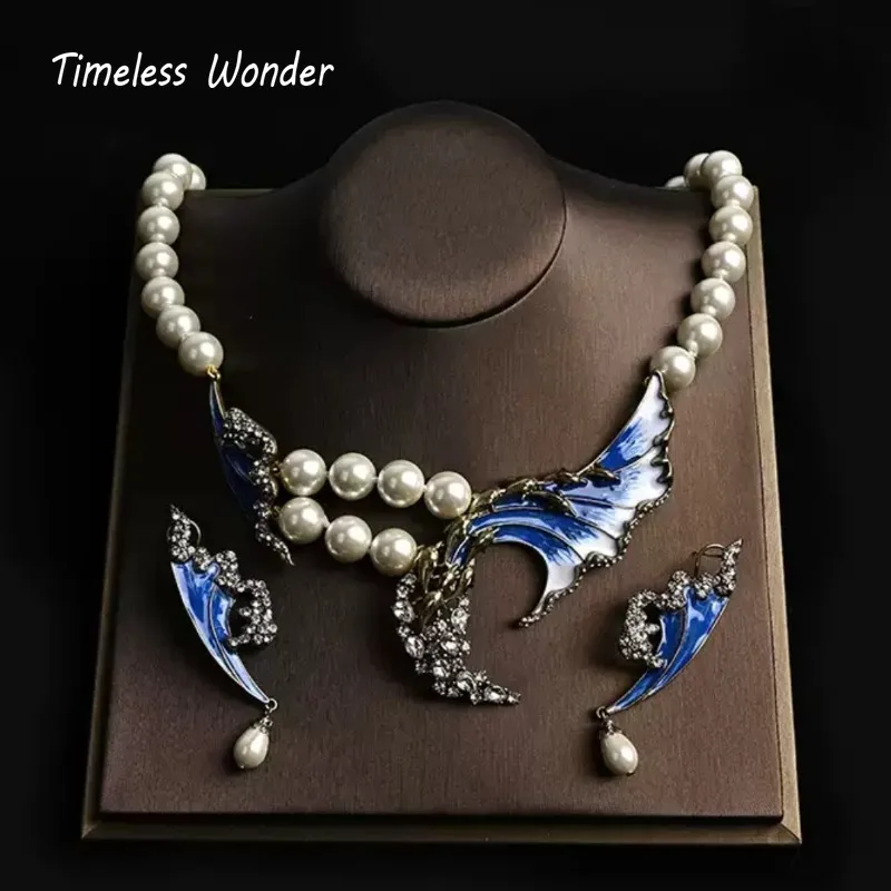 

Timeless Wonder Beaded Zircon Geo Wave Necklace for Women Designer Jewelry Goth Runway Rare Luxury Brand Vintage Mediaeval 2614